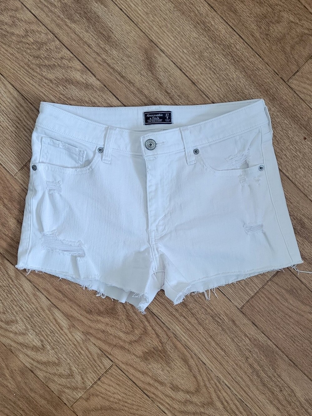 Abercrombie & Fitch Low Rise White Frayed Denim Shorts